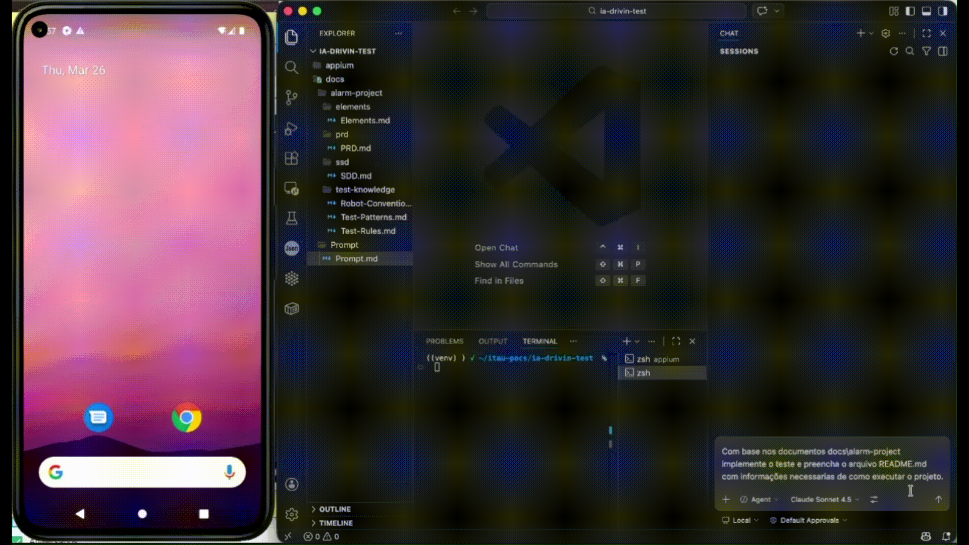 Demonstração da automação em ação